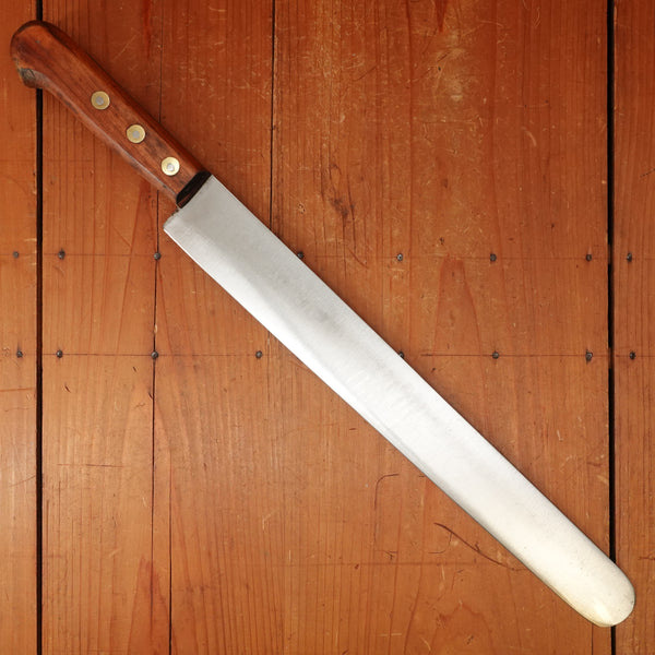 New Old Stock Pino Extra 14" Wide Round Nosed Slicer Carbon Plum + Pin & Disc Handle Maniago, Italy ~1950s 60s