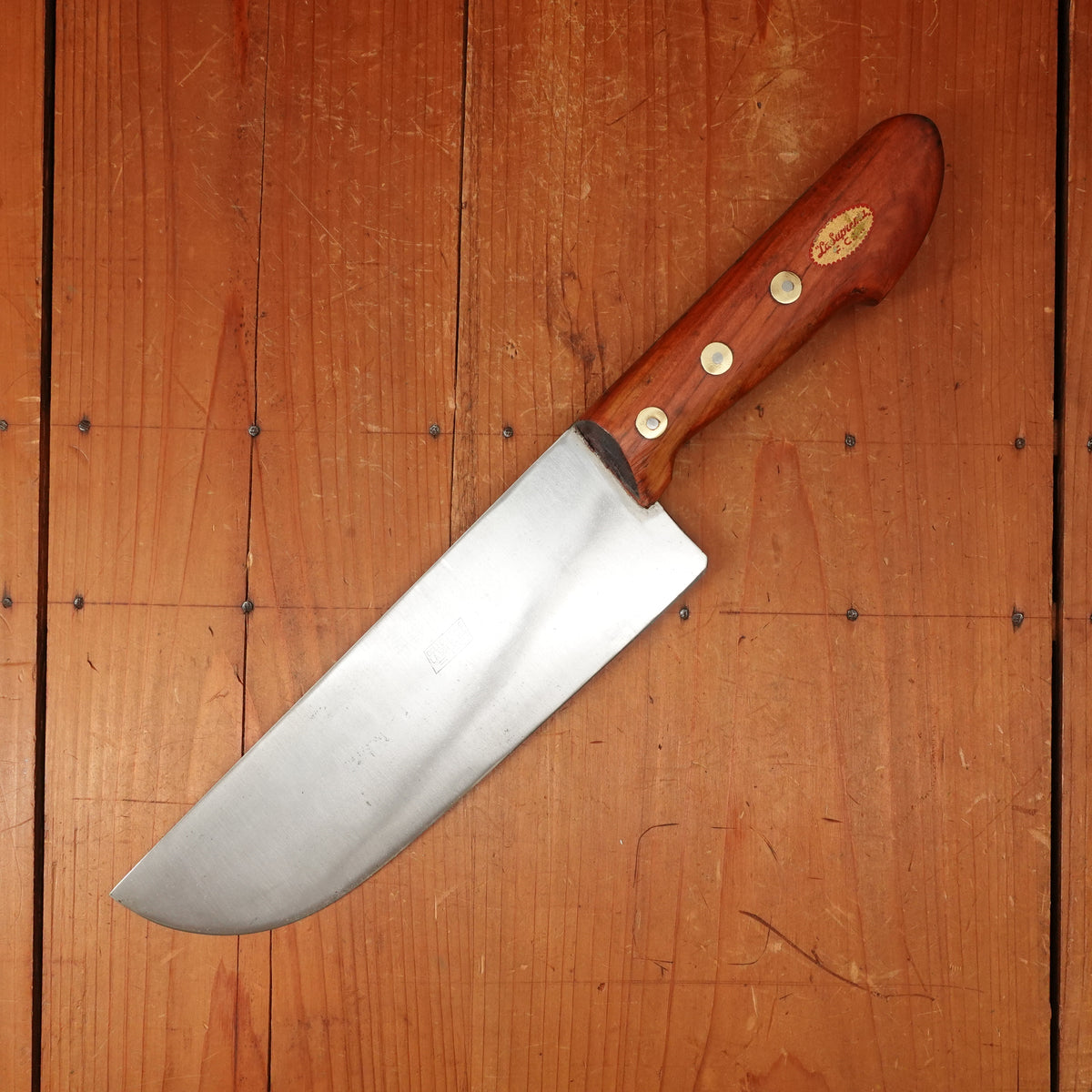New Old Stock La Suprema 8.5" Heavy Butcher Knife / Light Cleaver Carbon Plum Wood Handle Maniago, Italy ~1950s 60s