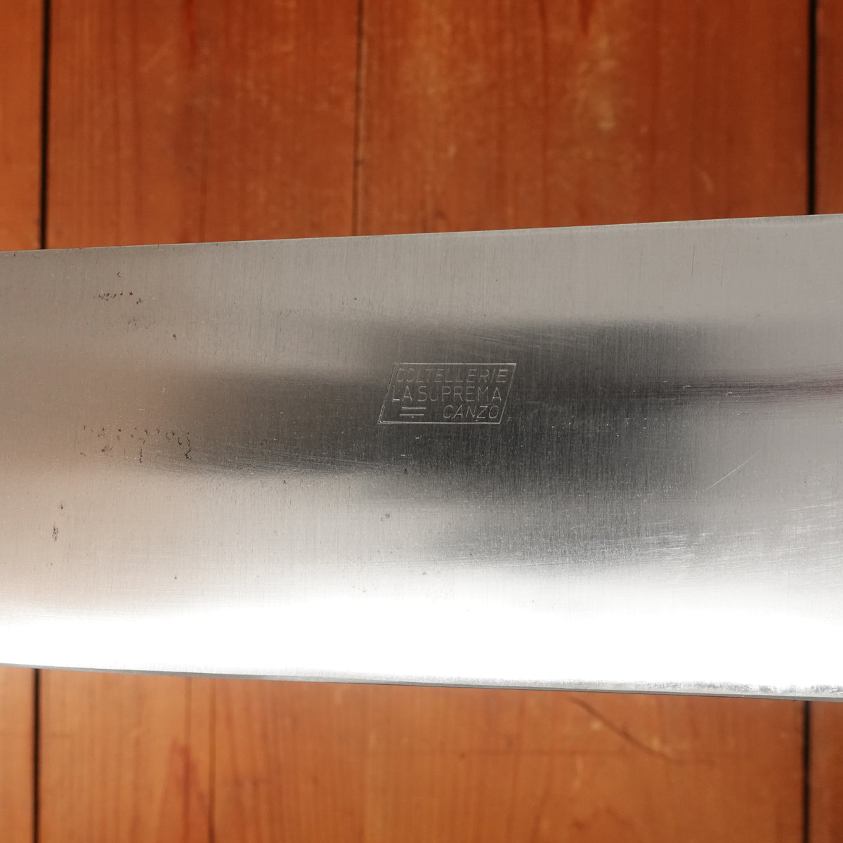 New Old Stock La Suprema 8.5" Heavy Butcher Knife / Light Cleaver Carbon Plum Wood Handle Maniago, Italy ~1950s 60s