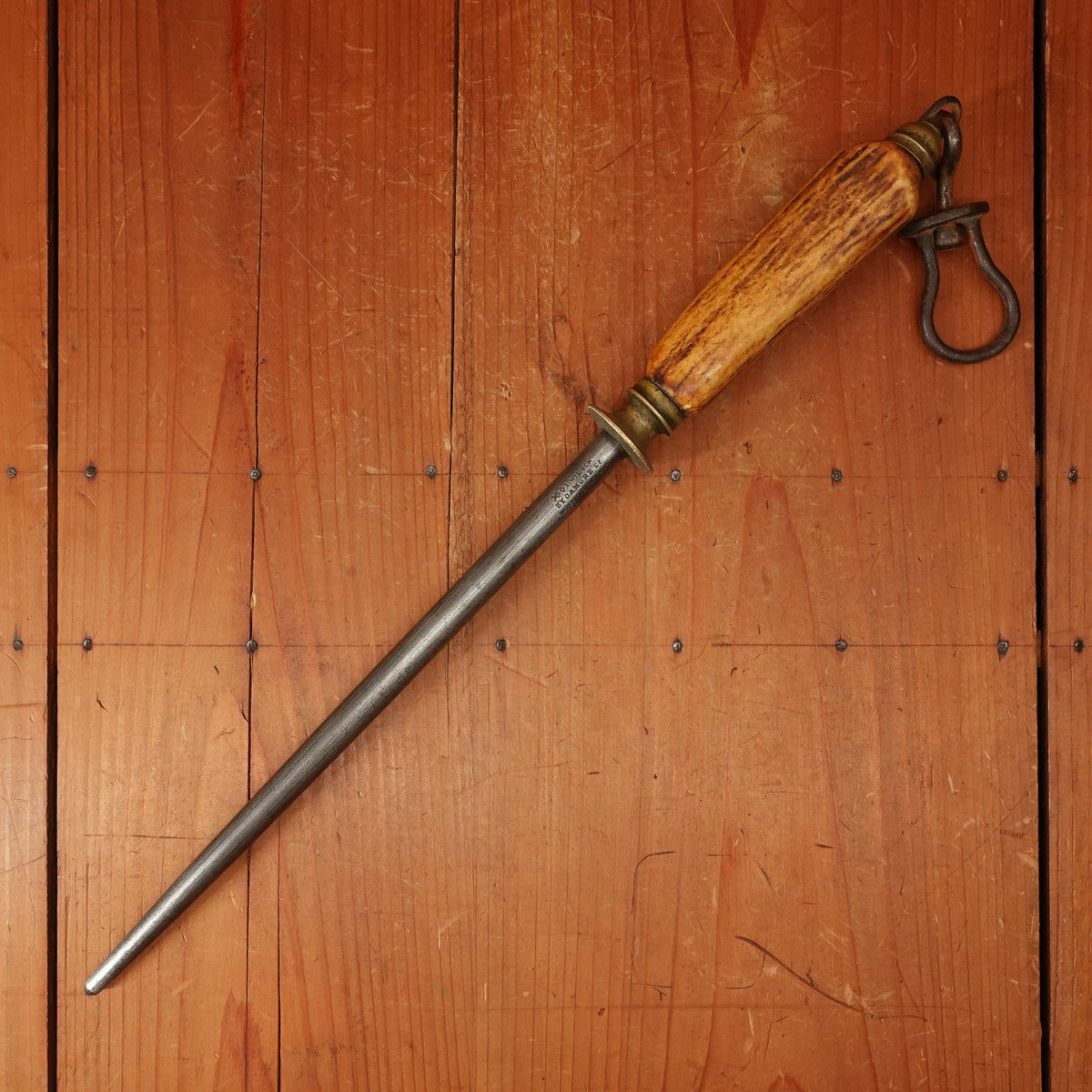 I Wilson 10" Sharpening Steel Carbon Steel Brass Stag 1890s-1920s