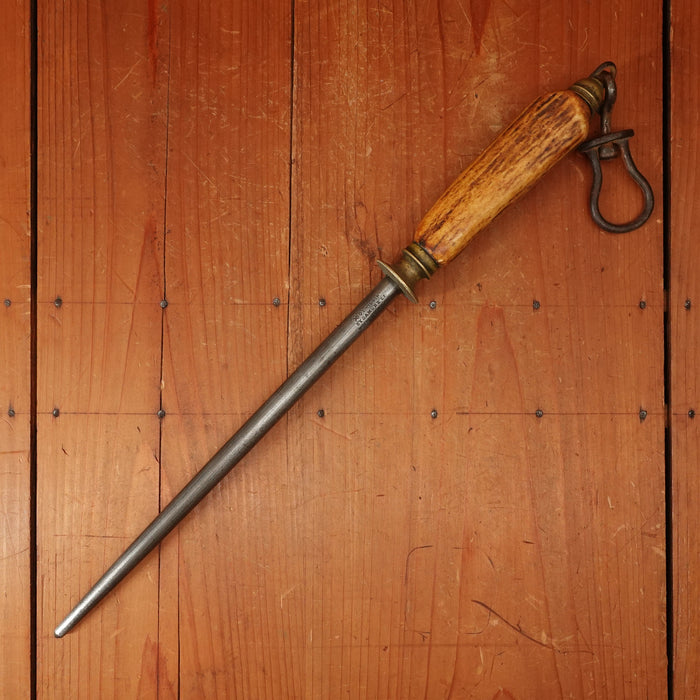 I Wilson 10" Sharpening Steel Carbon Steel Brass Stag 1890s-1920s