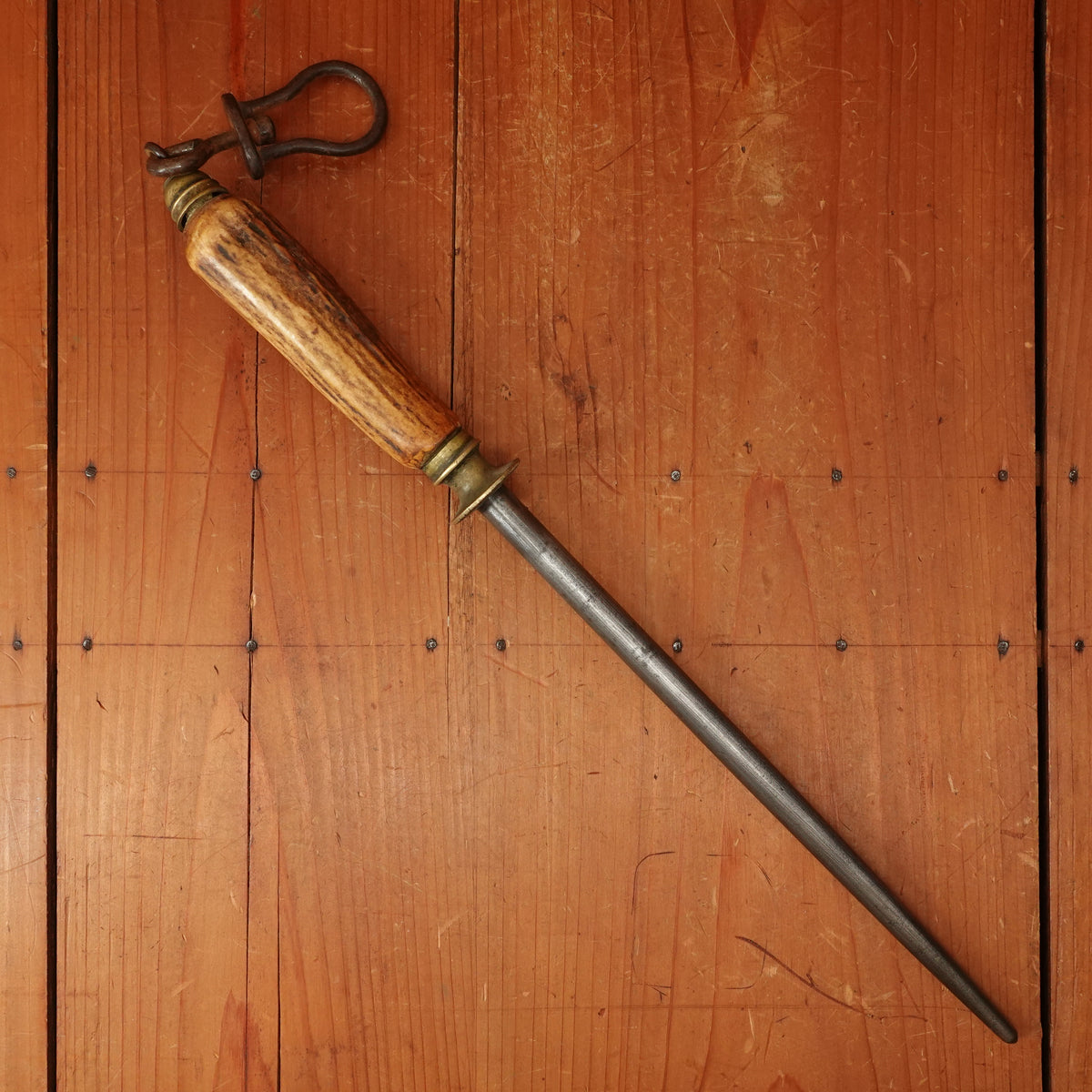 I Wilson 10" Sharpening Steel Carbon Steel Brass Stag 1890s-1920s