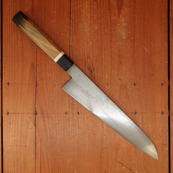 Rolin Knives 240mm Gyuto 26C3 Oil Quench Honyaki Octagonal Lignum Vitae Bone Blackwood Handle Cedar Saya