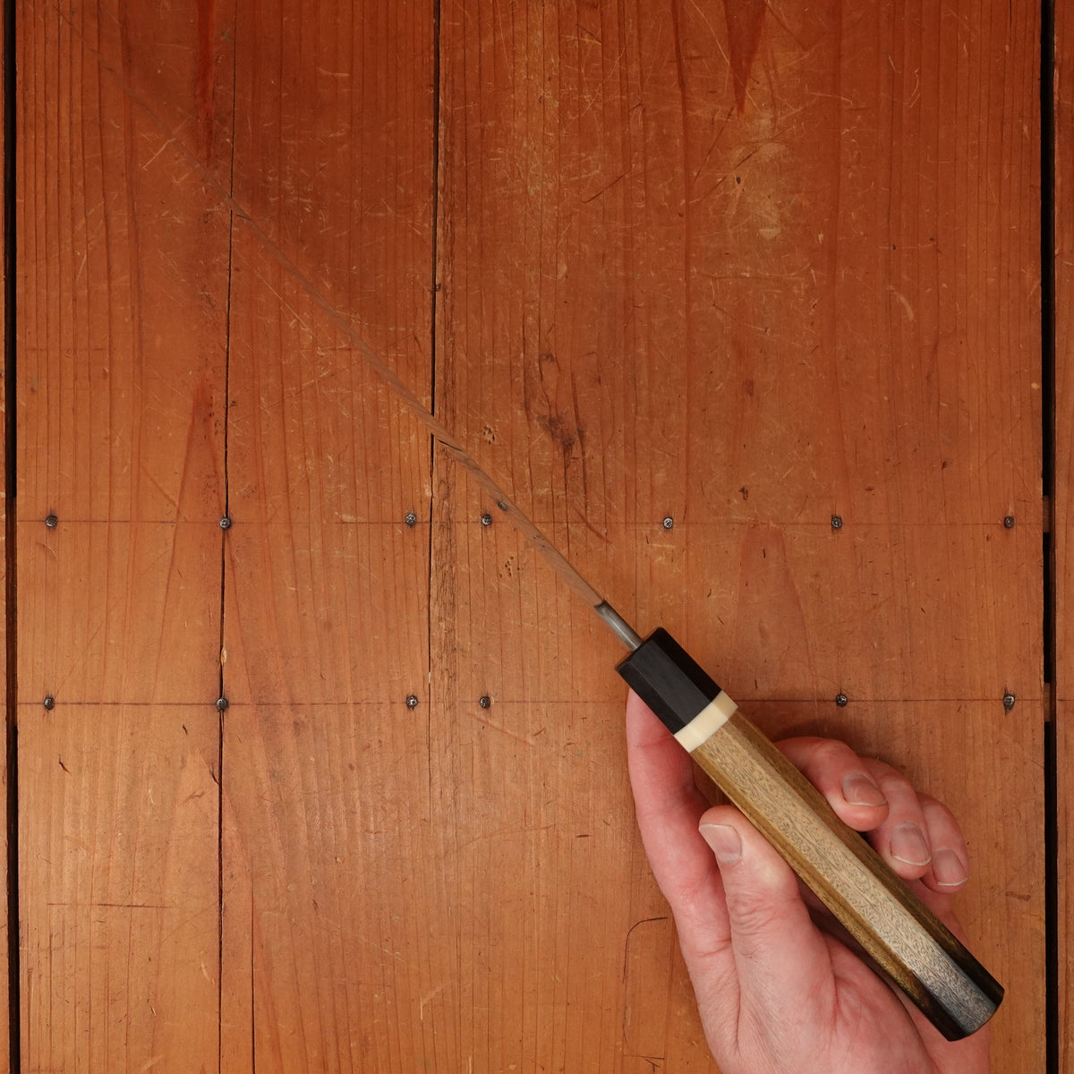 Rolin Knives 240mm Gyuto 26C3 Oil Quench Honyaki Octagonal Lignum Vitae Bone Blackwood Handle Cedar Saya