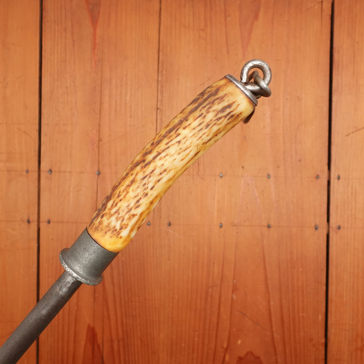 LF&C 14" Sharpening Steel Medium Cut Pewter & Stag USA 1920s-50s