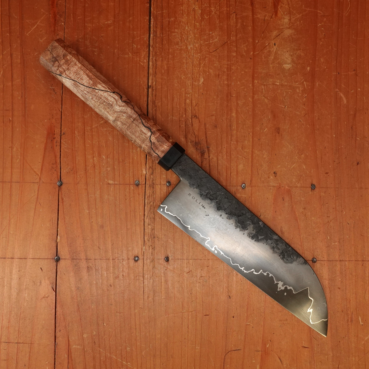 Rolin Knives GoMai 170mm Santoku A203 Clad Apex Ultra Spalted Maple Richlite