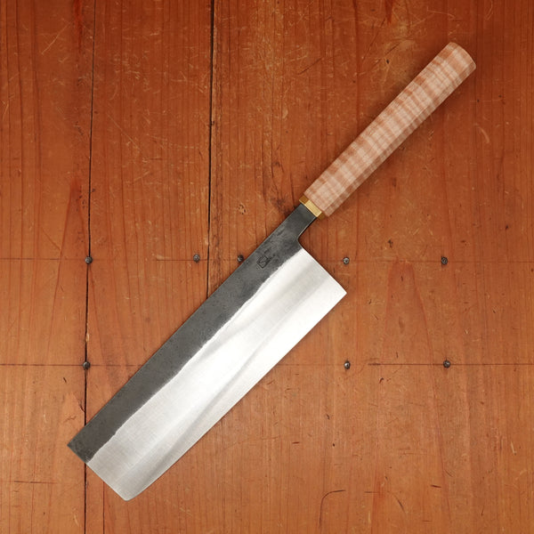 Rolin Knives 170mm Nakiri S Grind Lohman 124.19.05 Carbon Steel Stabilized Curly Maple Brass