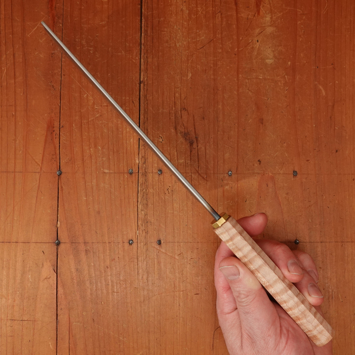 Rolin Knives 170mm Nakiri S Grind Lohman 124.19.05 Carbon Steel Stabilized Curly Maple Brass