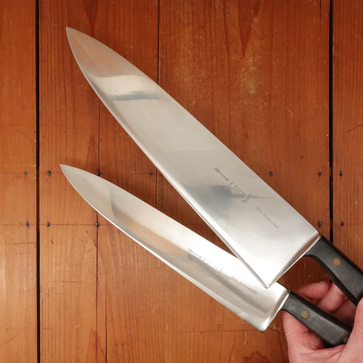 F Dick Gebr Schwabenland Forged Stainless Messerkoffer / Kochkoffer Chef Kit with Locking Briefcase Esslingen, W Germany 1950s 60s- 9 Pieces Minty