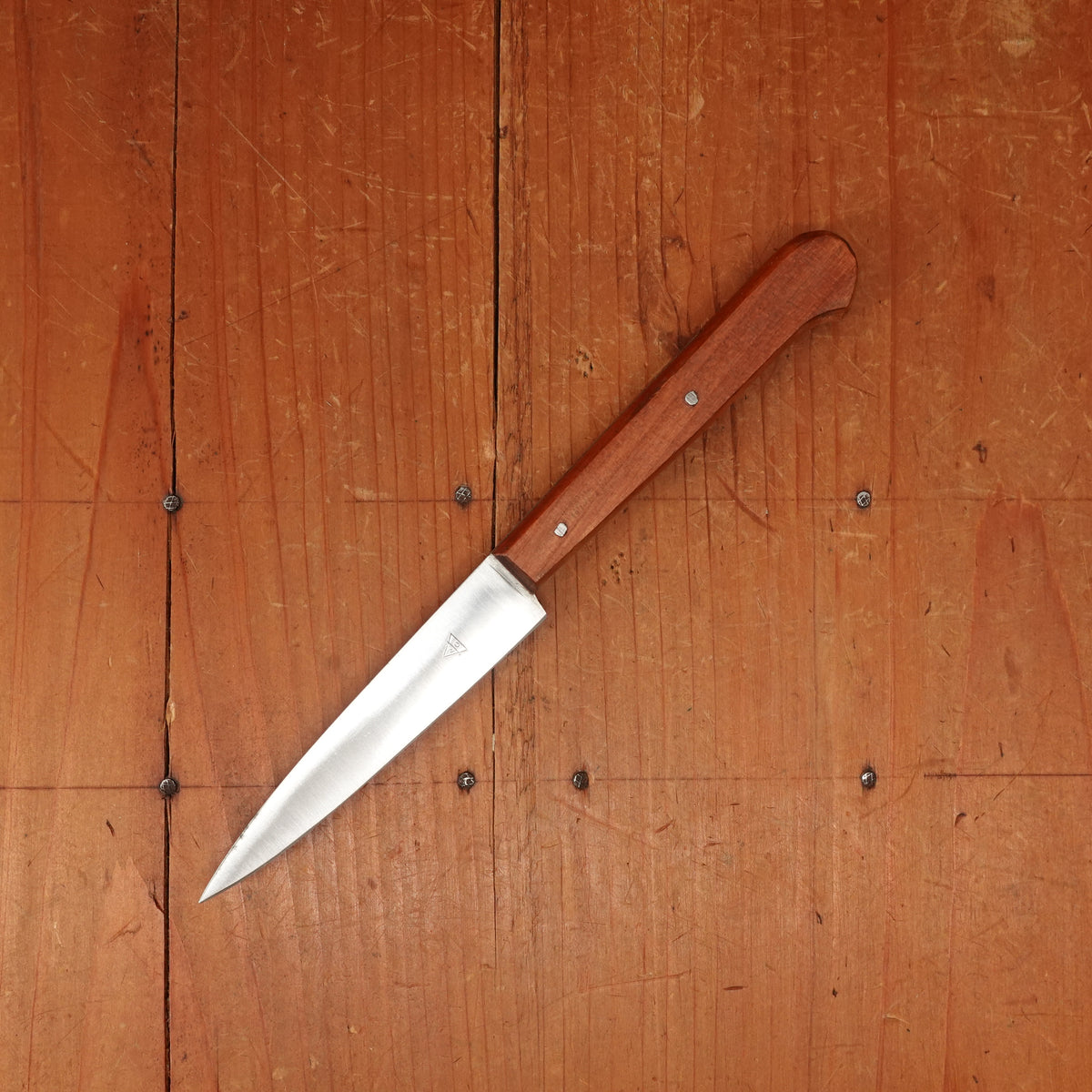 New Old Stock Mazzoli Chiasais 3.5" Paring Knife Carbon Plum Handle Maniago, Italy ~1950s 60s