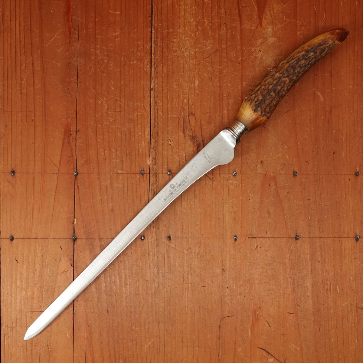 Harrison Bros & Howson 10” Ham / Salmon Slicer Double Shear Carbon Steel Stag Tip Sheffield 1900-1930