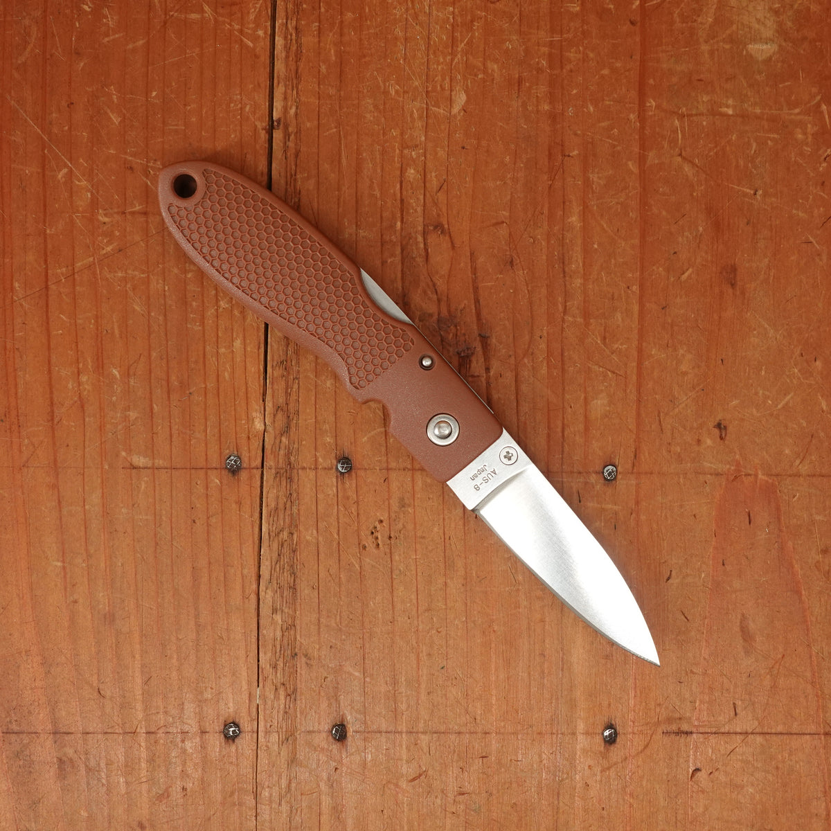 MOKI Coupe 58mm Folding Knife AUS-8 Lockback Grilon Cocoa Brown Handle