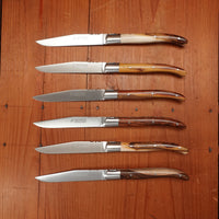 Fontenille Pataud Laguiole Steak Knife Set Stainless Pistachio Wood Handles - 6 Pieces