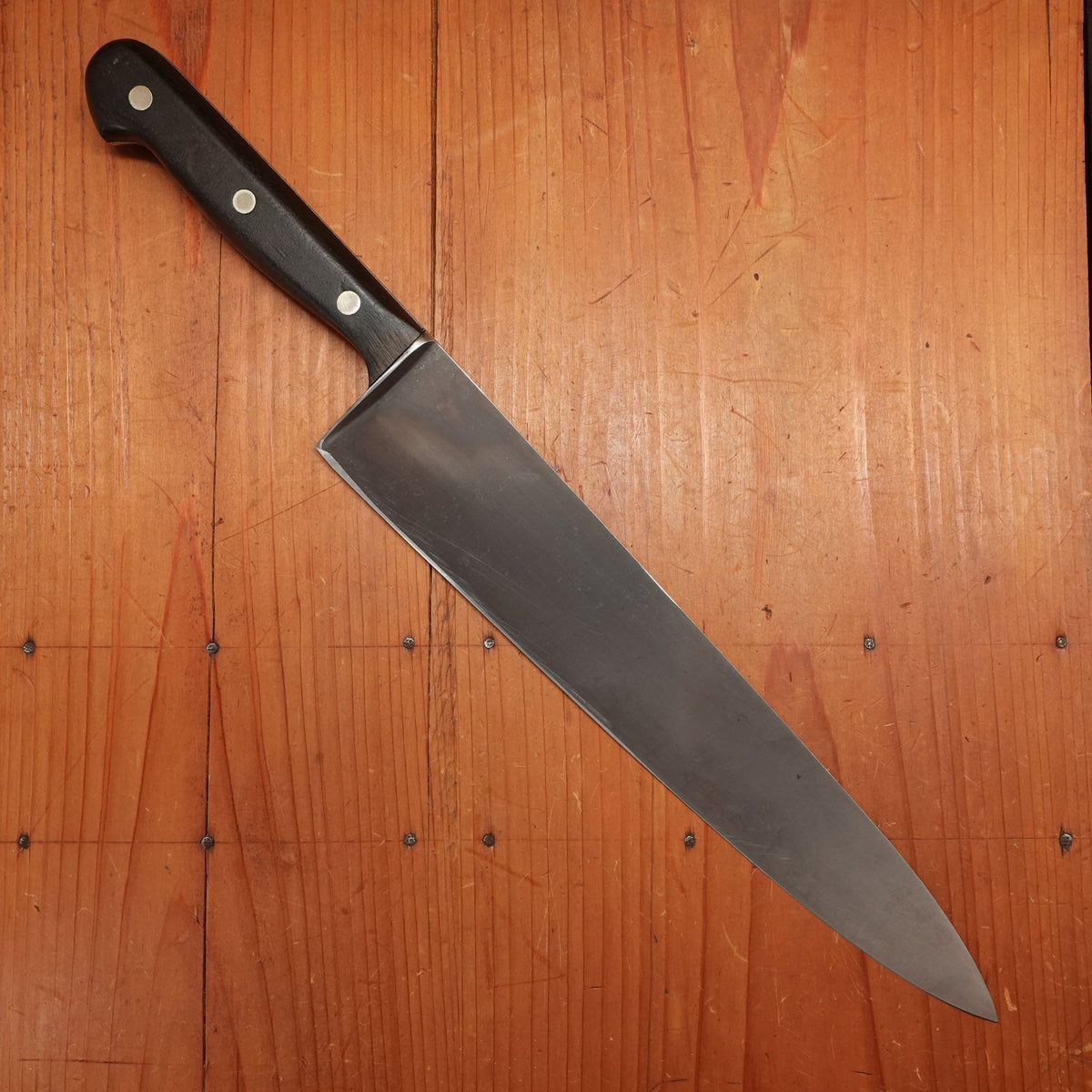 J.A. Henckels 10.5" Chef Knife 108-10" Carbon Steel Walnut Solingen, Germany 1960s