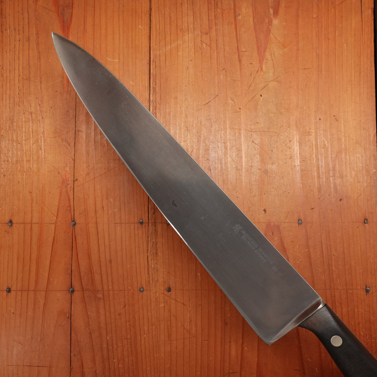 J.A. Henckels 10.5" Chef Knife 108-10" Carbon Steel Walnut Solingen, Germany 1960s