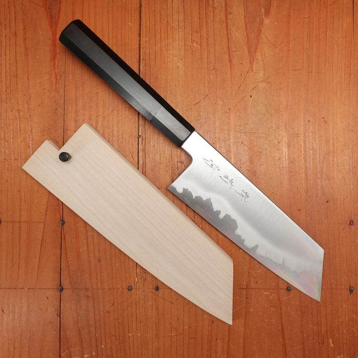 Sakai Kikumori Yugiri 180mm Kiritsuke Santoku Stainless Clad Aogami 1 Ebony with Saya