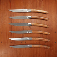 Chazeau Honoré Le Thiers Steak Knife Set Stainless Bolstered Olive Handle - 6 Pieces