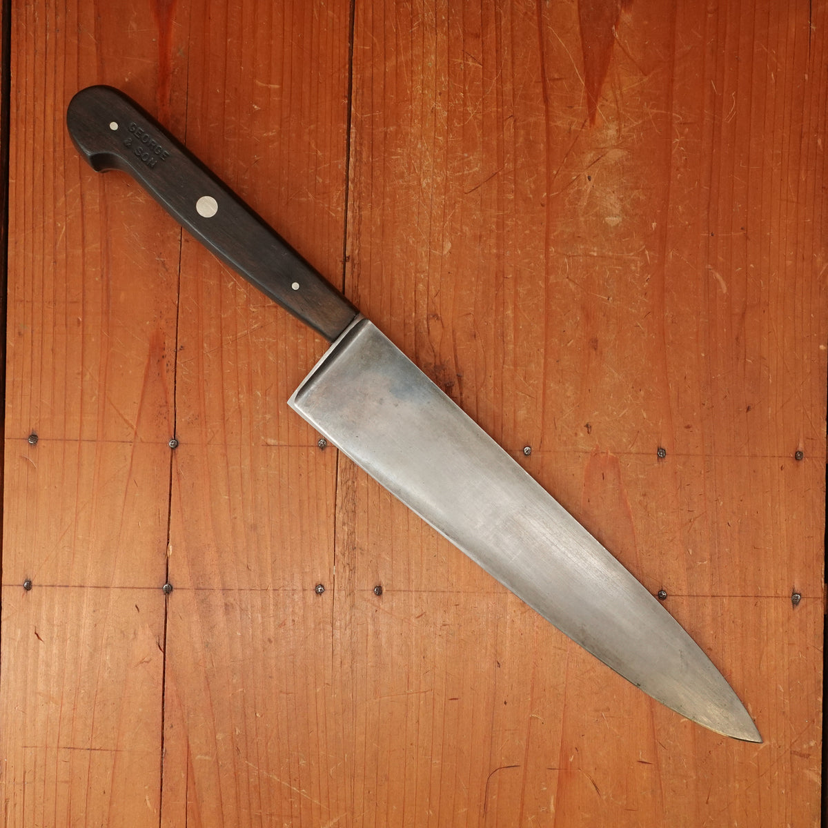 J A Henckels / George & Son 9.25" Chef Knife 102-9" Carbon Steel Solingen 1950s