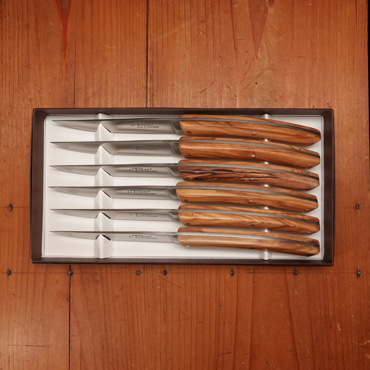 Chazeau Honoré Le Thiers Steak Knife Set Stainless Olive Handle - 6 Pieces