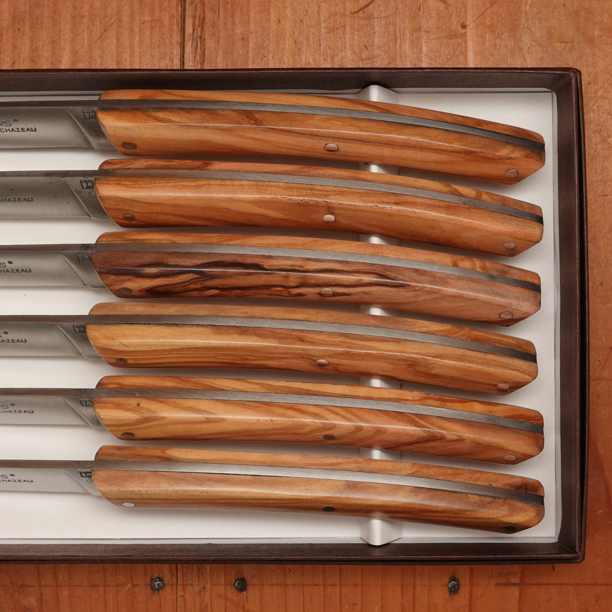 Chazeau Honoré Le Thiers Steak Knife Set Stainless Olive Handle - 6 Pieces