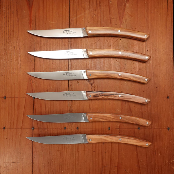 Chazeau Honoré Le Thiers Steak Knife Set Stainless Olive Handle - 6 Pieces