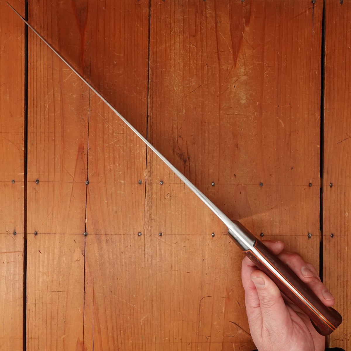 K Sabatier 13" Chef Knife Carbon Steel Custom Westinghouse Micarta & Orange G10 Handle Thiers 1950s-70s