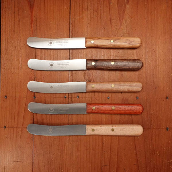 Friedr Herder All Star Buckels Table Knife Set Stainless Mixed Wood Handles with Walnut Box - 6 Pieces