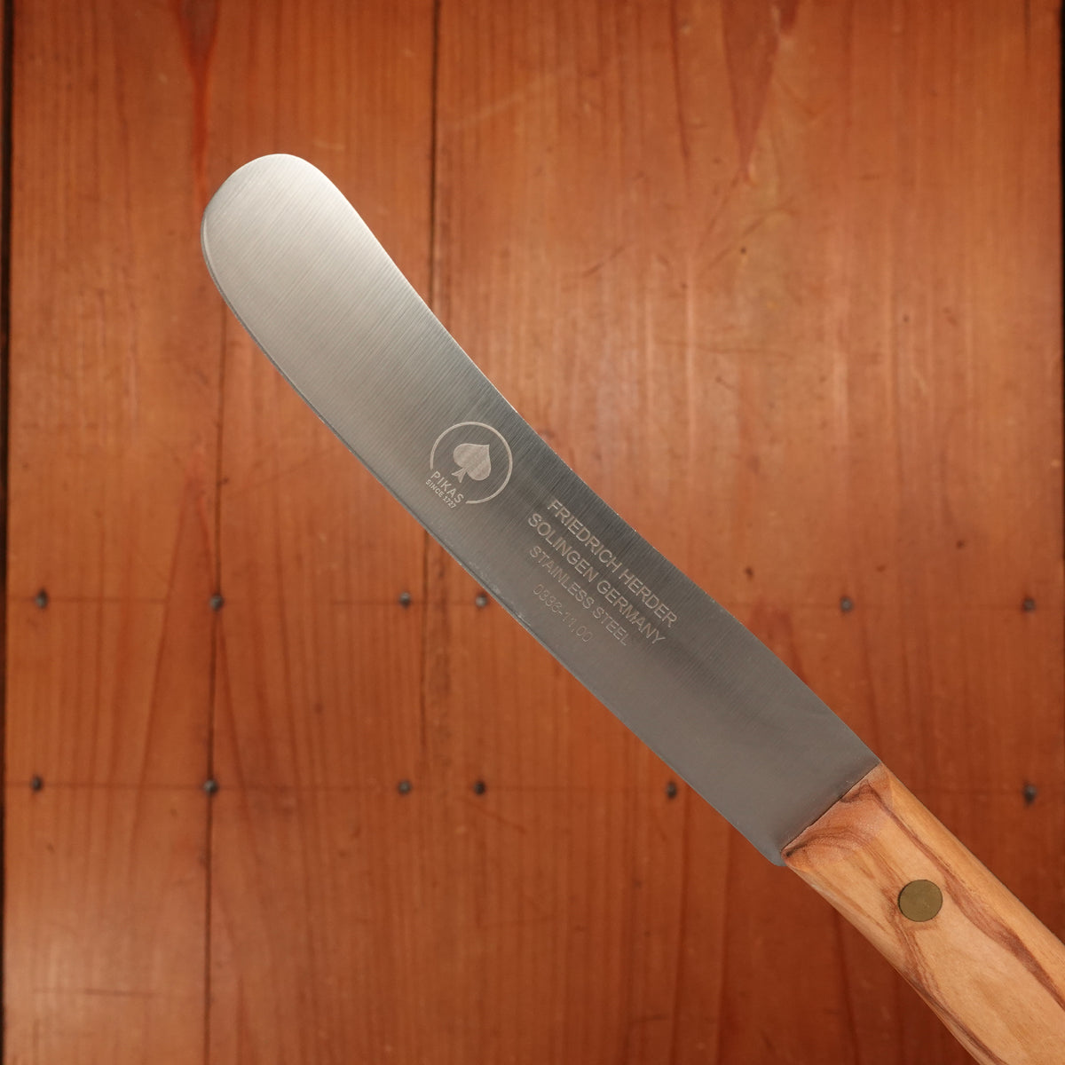 Friedr Herder All Star Buckels Table Knife Set Stainless Mixed Wood Handles with Walnut Box - 6 Pieces