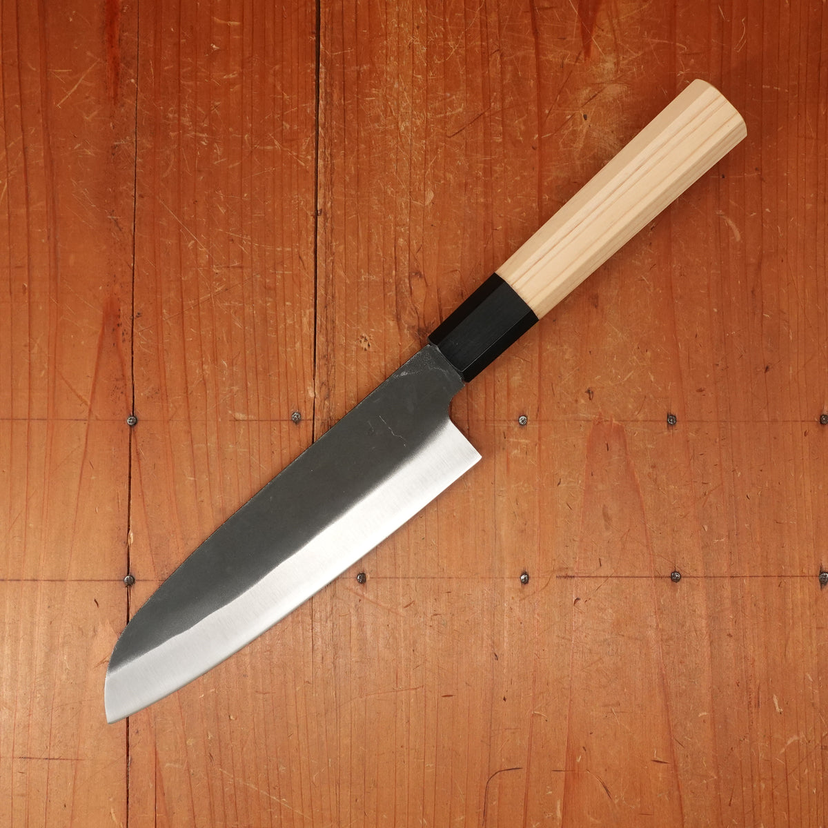 Hatsukokoro Aokitae 180mm Santoku Iron Clad Aogami 2 Kurouchi Octagonal Ho Horn