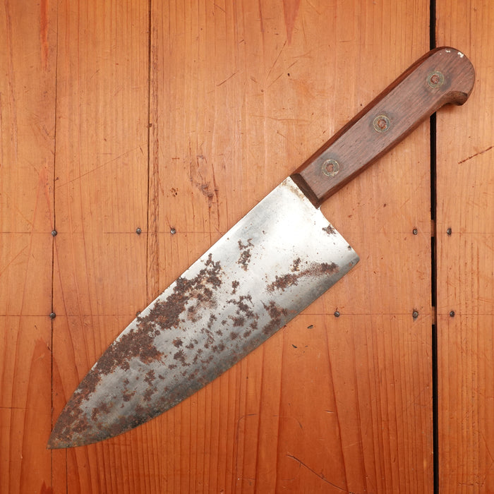 B Stock - New Vintage Abattre Chef Knife Hand Forged Carbon Rosewood Rosette Rivets 1950s