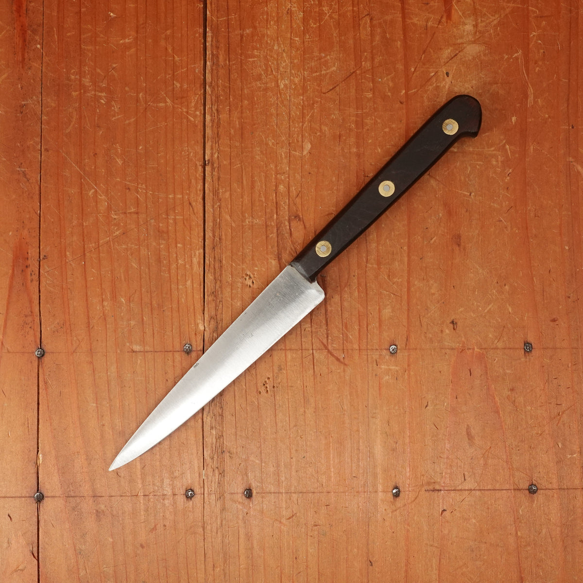 New Old Stock La Suprema 4.5" Paring Knife Carbon Plum Wood Handle Maniago, Italy ~1950s 60s
