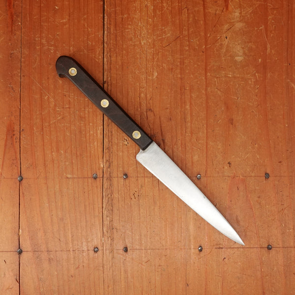 New Old Stock La Suprema 4.5" Paring Knife Carbon Plum Wood Handle Maniago, Italy ~1950s 60s