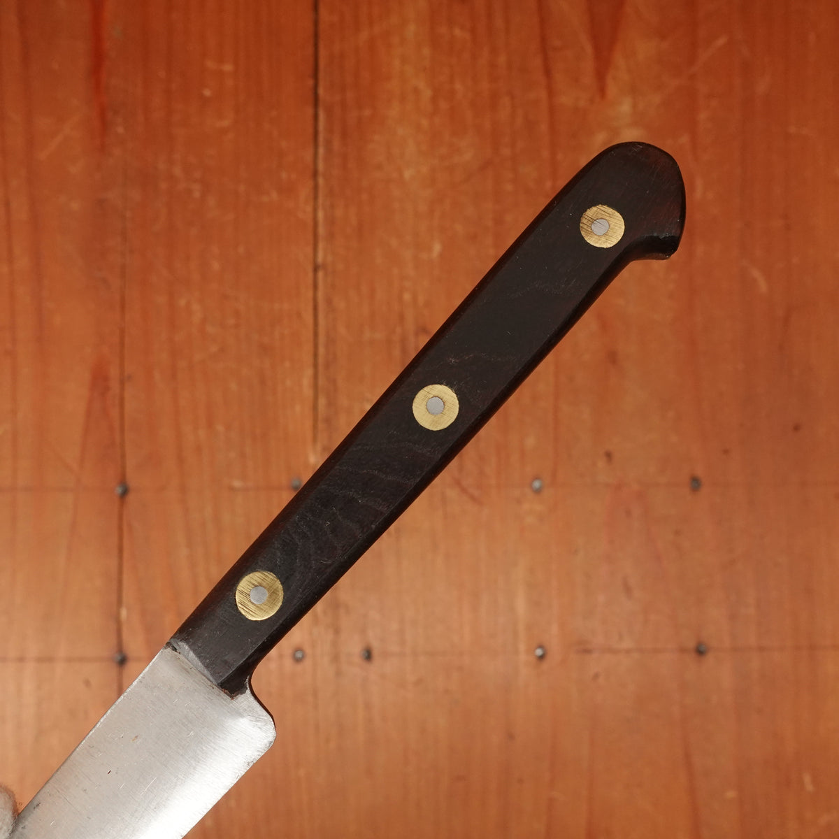 New Old Stock La Suprema 4.5" Paring Knife Carbon Plum Wood Handle Maniago, Italy ~1950s 60s