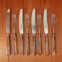 Ed Wusthof Luncheon Knife and Fork 4 Two Piece Settings Stainless & Butterscotch Celluloid Solingen 1920s-30s