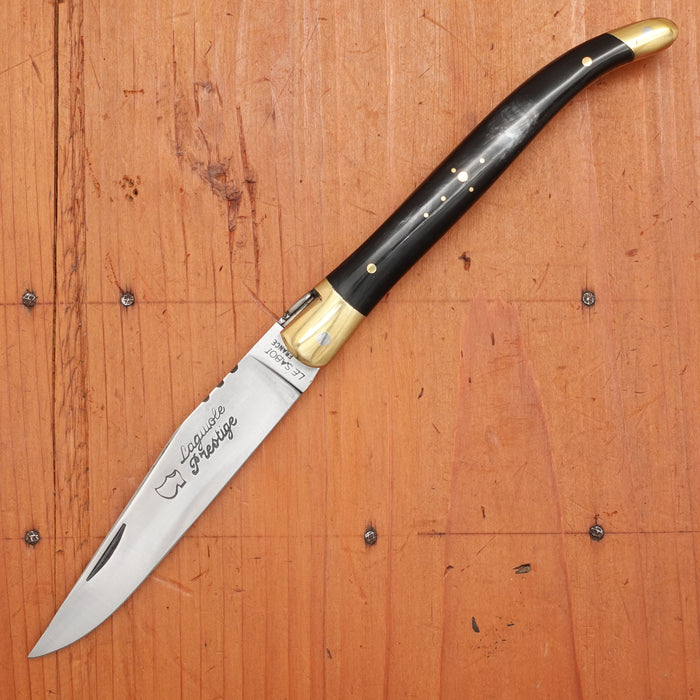 Au Sabot Laguiole 12cm Pocket Knife Carbon Horn Handle with Brass Bolsters