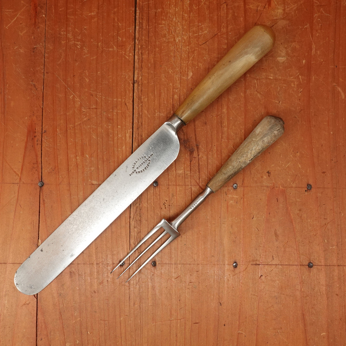 John Wigfall & Co Table Knife Set "Goffed" Carbon Steel & Turned Horn Sheffield 1870s-1880s