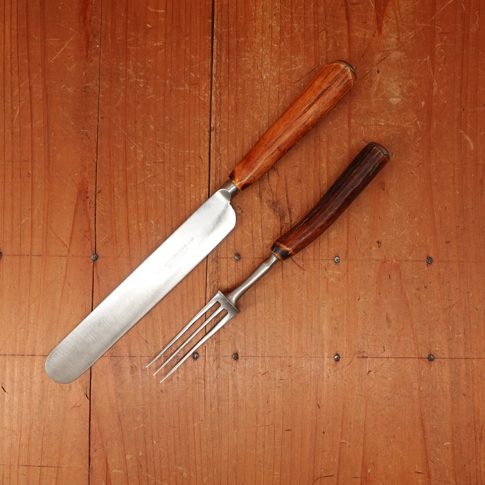 I S Greenberg & Co Table Knife Set "Goffed" Carbon Steel & Stag Sheffield ~1890-1910