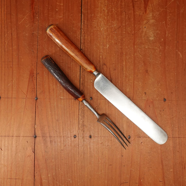 I S Greenberg & Co Table Knife Set "Goffed" Carbon Steel & Stag Sheffield ~1890-1910