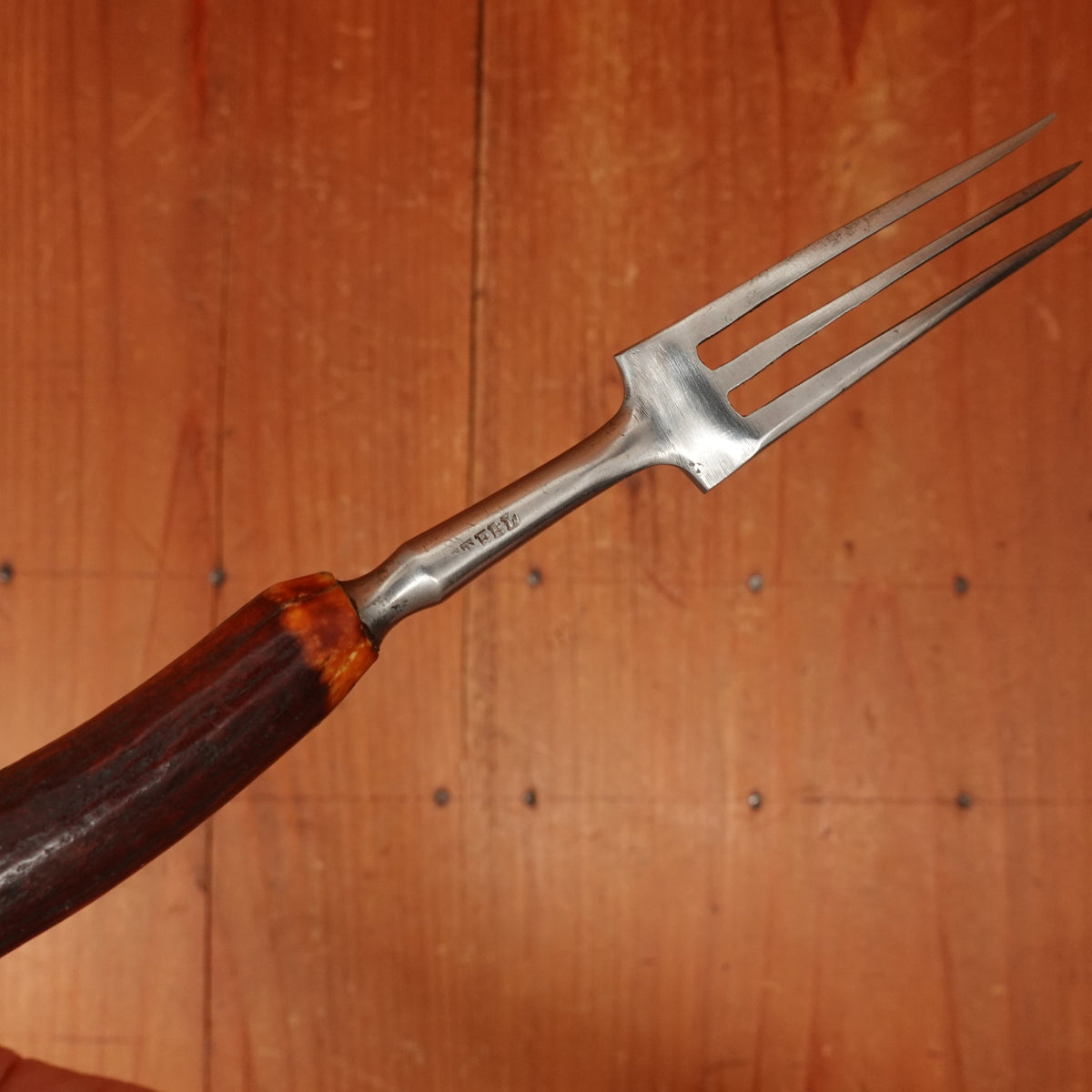 I S Greenberg & Co Table Knife Set "Goffed" Carbon Steel & Stag Sheffield ~1890-1910