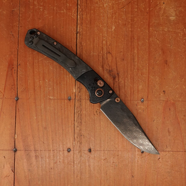 Benchmade 15085BK-2601 Limited Edition Mini Crooked River Clip Point Damasteel Blade Carbon Fiber Handle