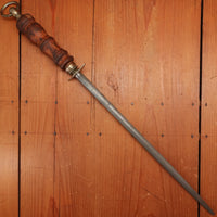 F Dick 14" Sharpening Steel Brass & Turned Wood Handle Germany 1950s-70s