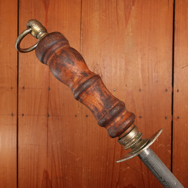 F Dick 14" Sharpening Steel Brass & Turned Wood Handle Germany 1950s-70s