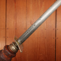 F Dick 14" Sharpening Steel Brass & Turned Wood Handle Germany 1950s-70s