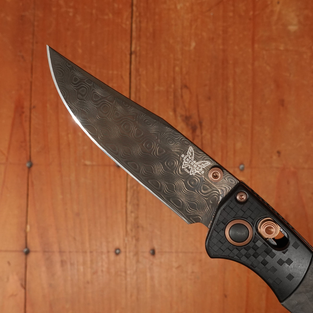 Benchmade 15085BK-2601 Limited Edition Mini Crooked River Clip Point Damasteel Blade Carbon Fiber Handle