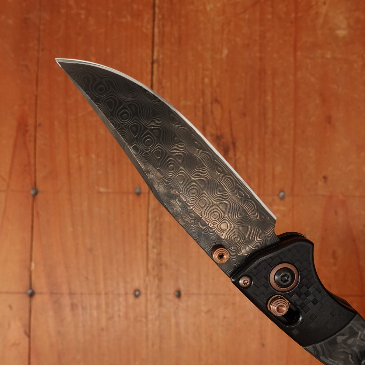 Benchmade 15085BK-2601 Limited Edition Mini Crooked River Clip Point Damasteel Blade Carbon Fiber Handle
