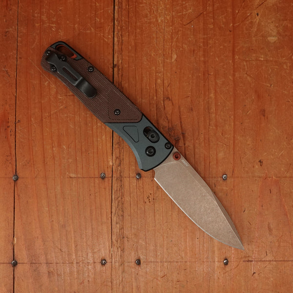 Benchmade 535FE-2602 Bugout Drop Point CPM-S90V AXIS Lock Brown Canvas Micarta and Taiga Green Anodized Aluminum Handle