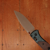 Benchmade 535FE-2602 Bugout Drop Point CPM-S90V AXIS Lock Brown Canvas Micarta and Taiga Green Anodized Aluminum Handle