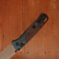 Benchmade 535FE-2602 Bugout Drop Point CPM-S90V AXIS Lock Brown Canvas Micarta and Taiga Green Anodized Aluminum Handle