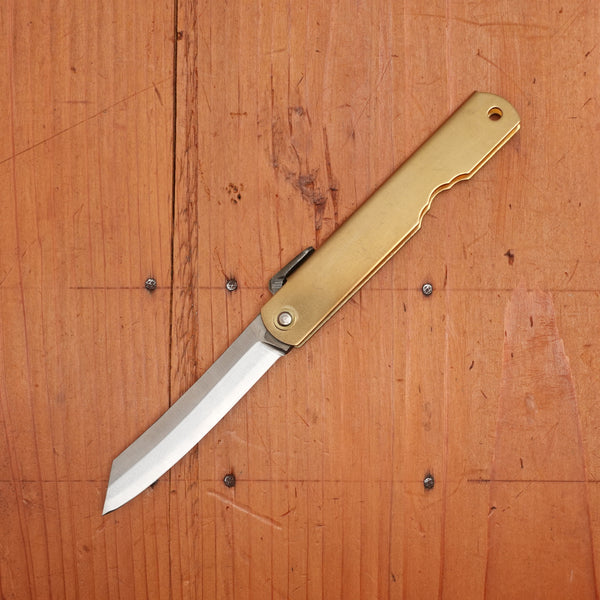 Higonokami 10cm Aogami 2 Steel Folding Knife Large Brass Handle