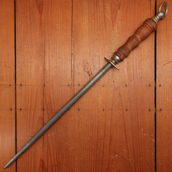 F Dick 14" Sharpening Steel Nickel & Turned Wood Handle Germany 1950s-70s